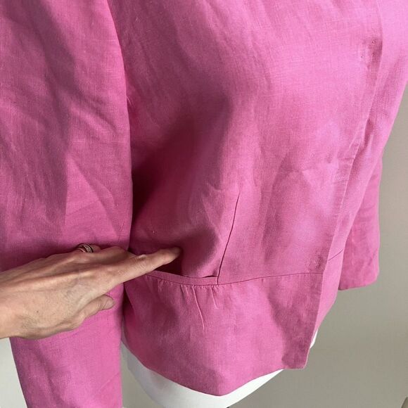 Talbots Linen Collarless Jacket size 6 Peplum Blazer Pink Preppy Academia - Picture 11 of 13